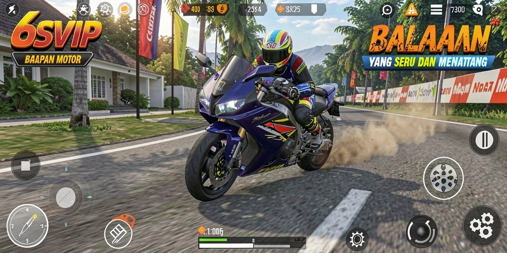 Screenshot mendebarkan dari gameplay balapan motor 6SVIP.
