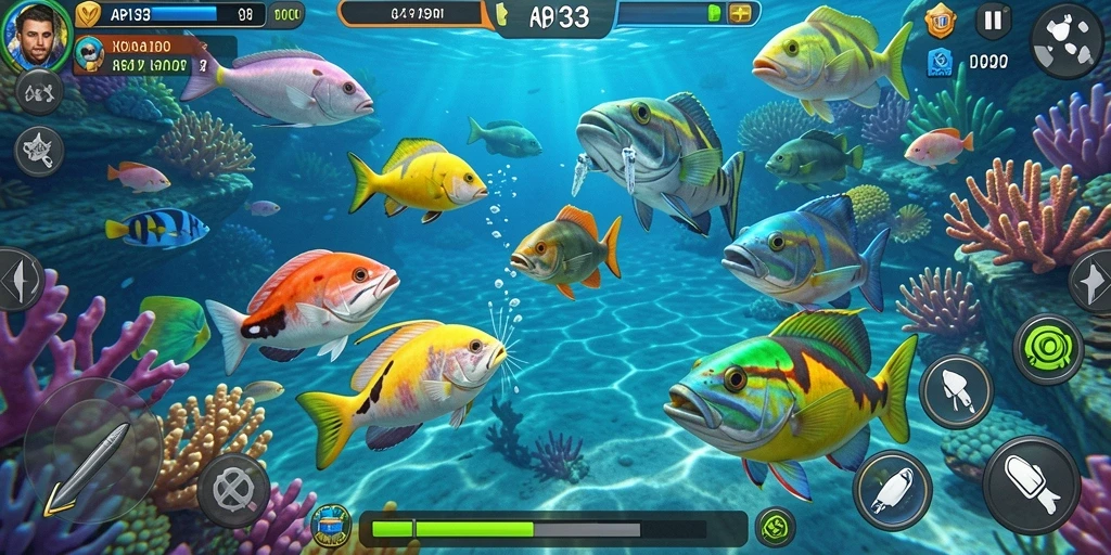 Screenshot gameplay API33 menampilkan aksi tembak ikan yang seru.