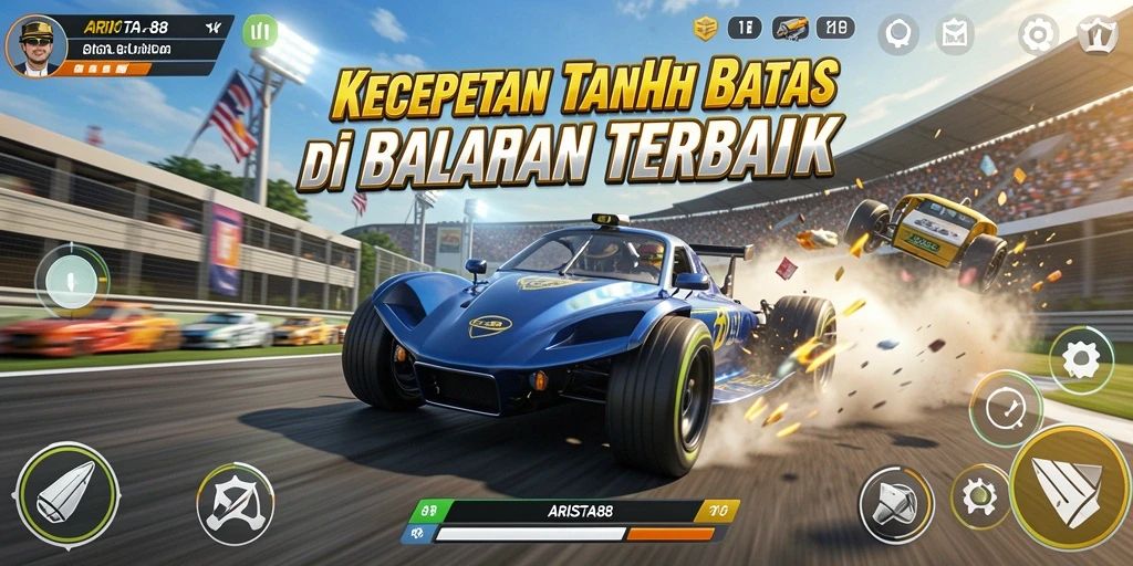 Tampilan gameplay ARISTA88 yang menegangkan saat balapan.