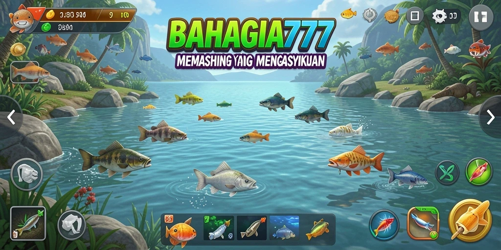 Tampilan gameplay BAHAGIA777 dengan pencahayaan alami saat memancing.