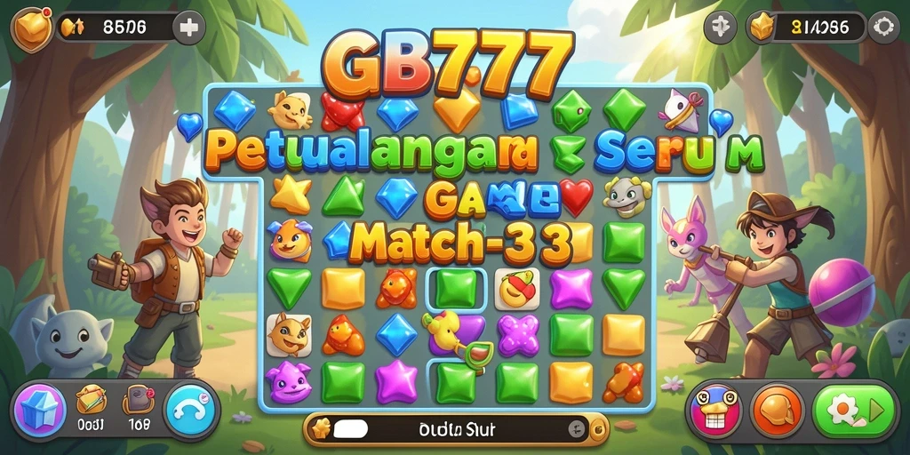 Tampilan gameplay seru dan menantang dalam game Match-3 GB777.