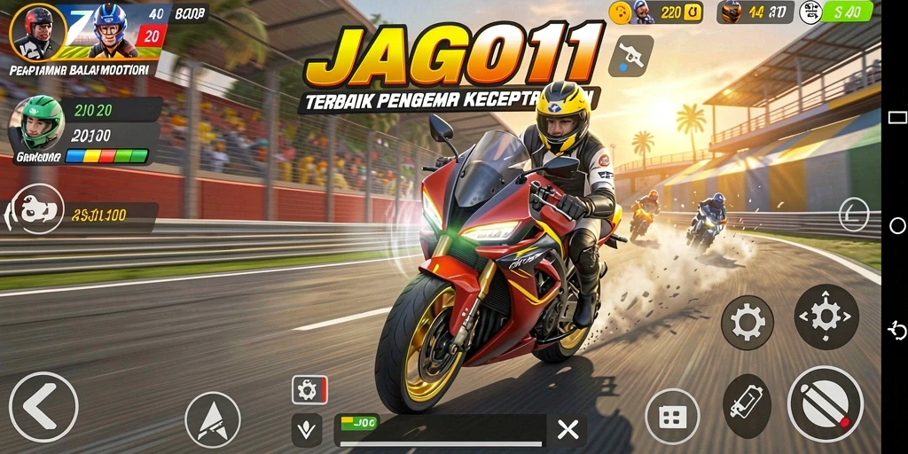 Tangkapan layar JAGO11 menunjukkan aksi balap motor yang mendebarkan.