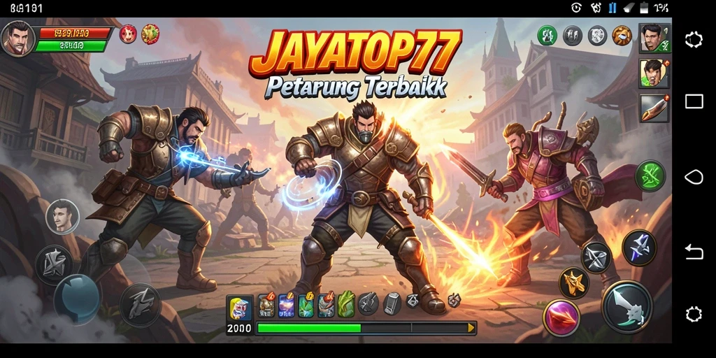 Tampilan pertarungan epik di JAYATOP77 dengan berbagai karakter.