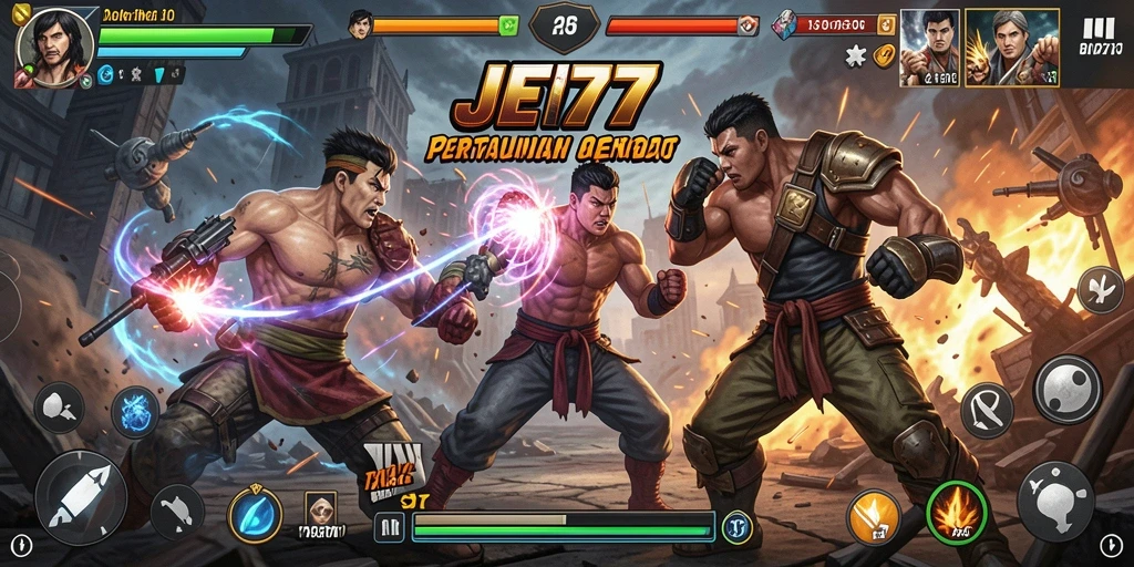 Screenshot JET77 menampilkan karakter dalam pertarungan aksi intens.