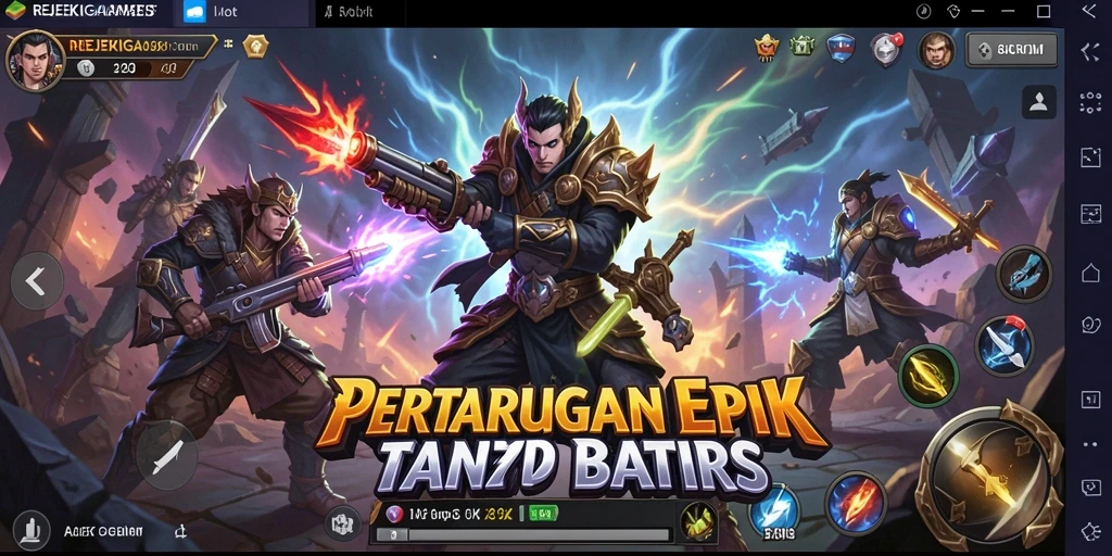Tangkapan layar utama menunjukkan pertarungan mendebarkan di arena <strong>REJEKIGAMES</strong>.