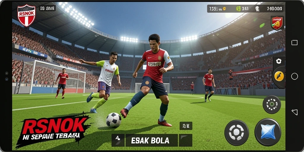 Tangkapan layar menunjukkan gameplay mendebarkan dalam RSNOK dengan aksi sepak bola intens.