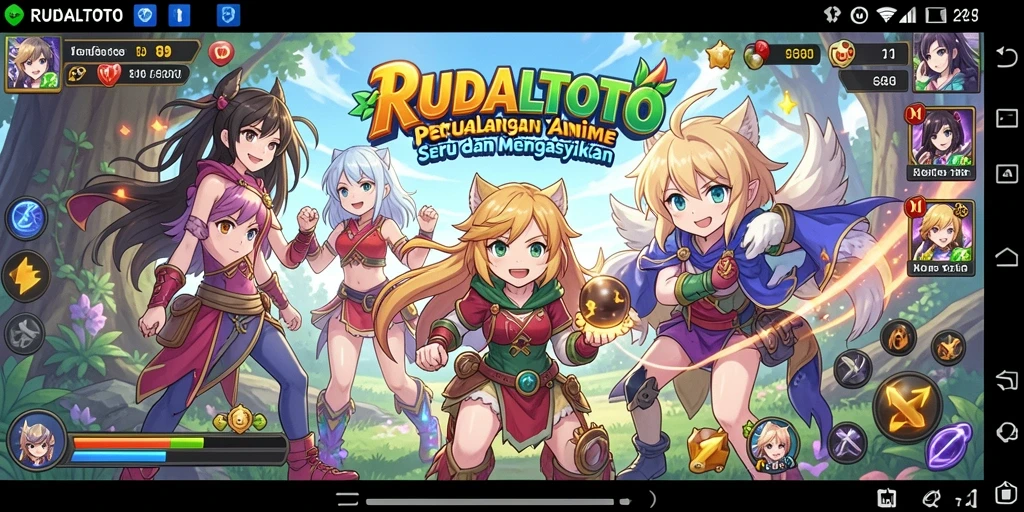 Screenshot gameplay RUDALTOTO yang menampilkan karakter anime yang dinamis.