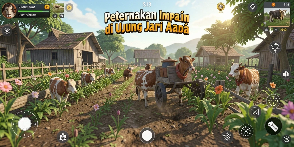 Tangkapan layar gameplay S13 menunjukkan aktivitas bertani yang seru.