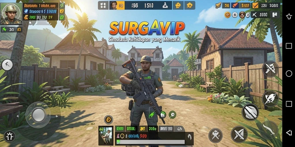 Screenshot gameplay SURGAVIP menampilkan simulasi kehidupan yang mendalam dan interaktif.