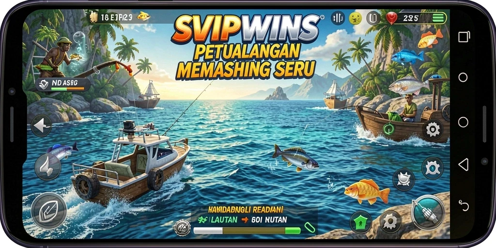 Screenshot gameplay SVIPWINS menampilkan aksi memancing yang mendebarkan.