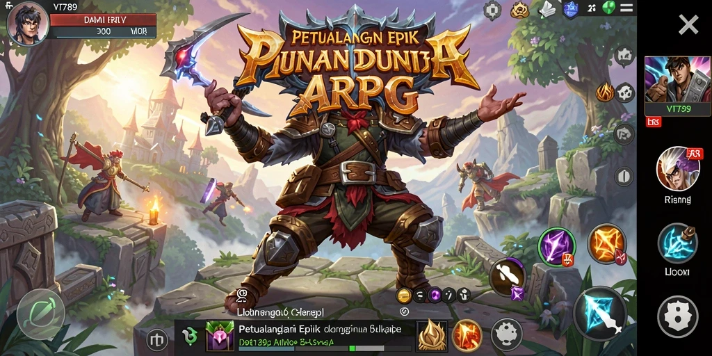 Screenshot VT789 menampilkan aksi pertarungan seru di dunia fantastis.