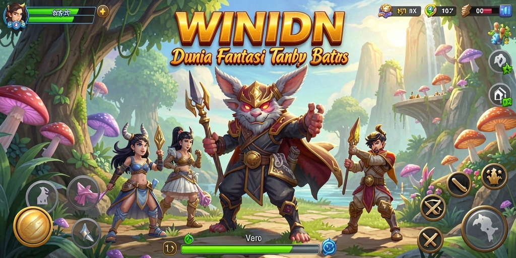 Screenshot gameplay <strong>WINIDN</strong> menunjukkan karakter bertarung di dunia fantasi yang kaya.